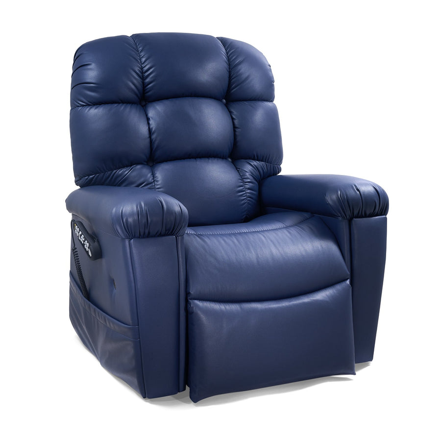 Golden Cloud Supreme with Twilight PR519 lift chair in Night Navy, three-quarter view from the right