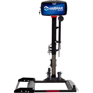 Harmar AL160 Profile scooter lift with the platform lowered, seen from the front