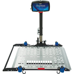Harmar AL300 Fusion vehicle lift with the platform lowered, seen from the front
