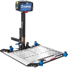 Harmar AL300RV recreational vehicle lift with the platform lowered, three-quarter view