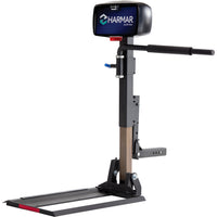 Harmar AL580 power wheelchair lift with the platform lowered, seen at an angle