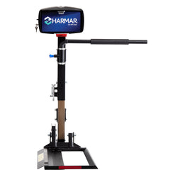 Harmar AL580XL power wheelchair lift with the platform lowered, seen from the front