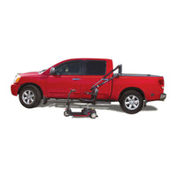 Harmar AL835 Pickup truck lift fitted in a pickup bed with a scooter alongside