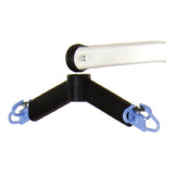 Hoyer 6-point spreader bar with padded arms and sling hooks, hanging from the boom of a lift