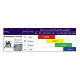 Hoyer Classic One-Piece Commode Sling size chart with the binding color, model number and recommended weight of each size