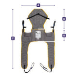 Hoyer Comfort Access Sling with Head Support dimension drawing