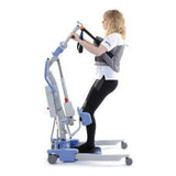 A person lifted in a Hoyer Deluxe Stand-Aid Sling