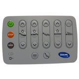The Invacare CS600 attendant control panel, with power and stop buttons, up and down keys for each bed motion and the under-bed light key