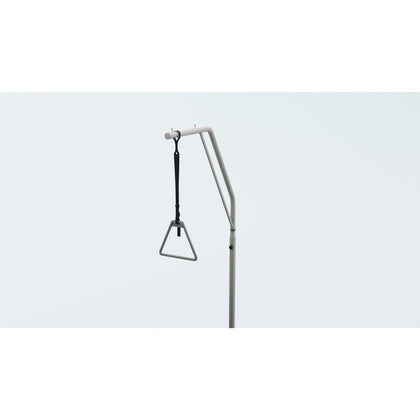The Invacare CS600 trapeze, an upright bar with a triangle handle on a strap, mounted at the head of the bed