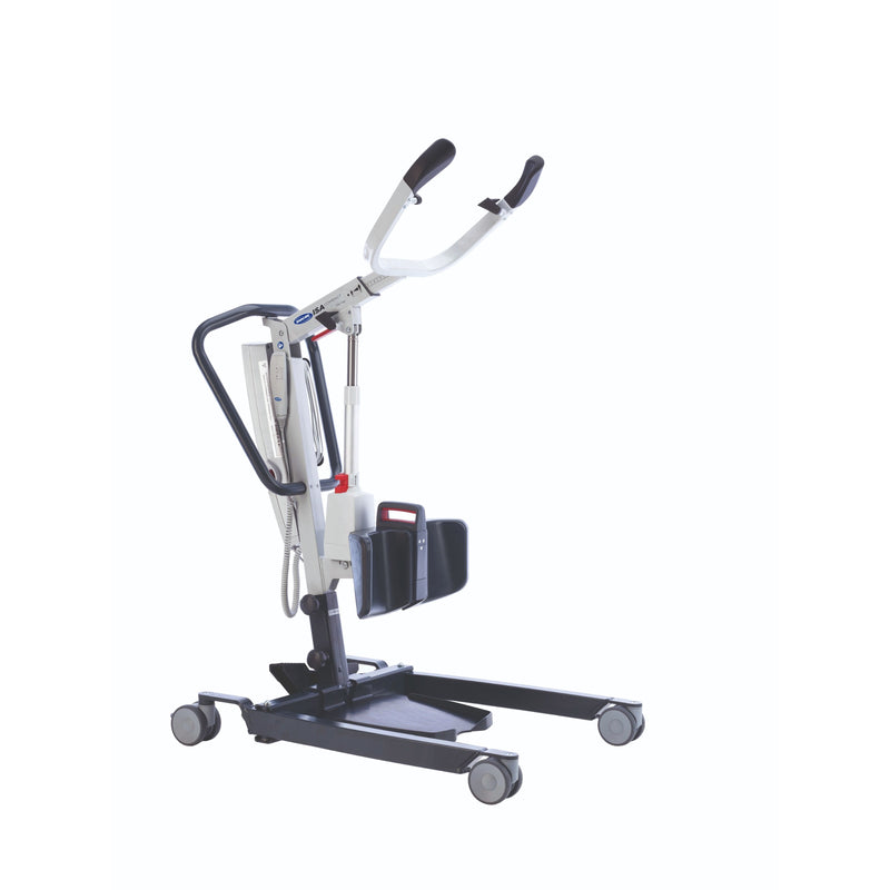 A compact stand assist lift with a narrow base