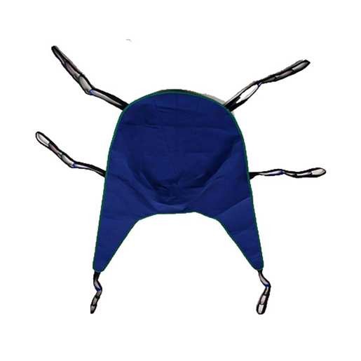 Invacare Reliant Divided Leg Sling laid flat, showing the head support and the two leg pieces