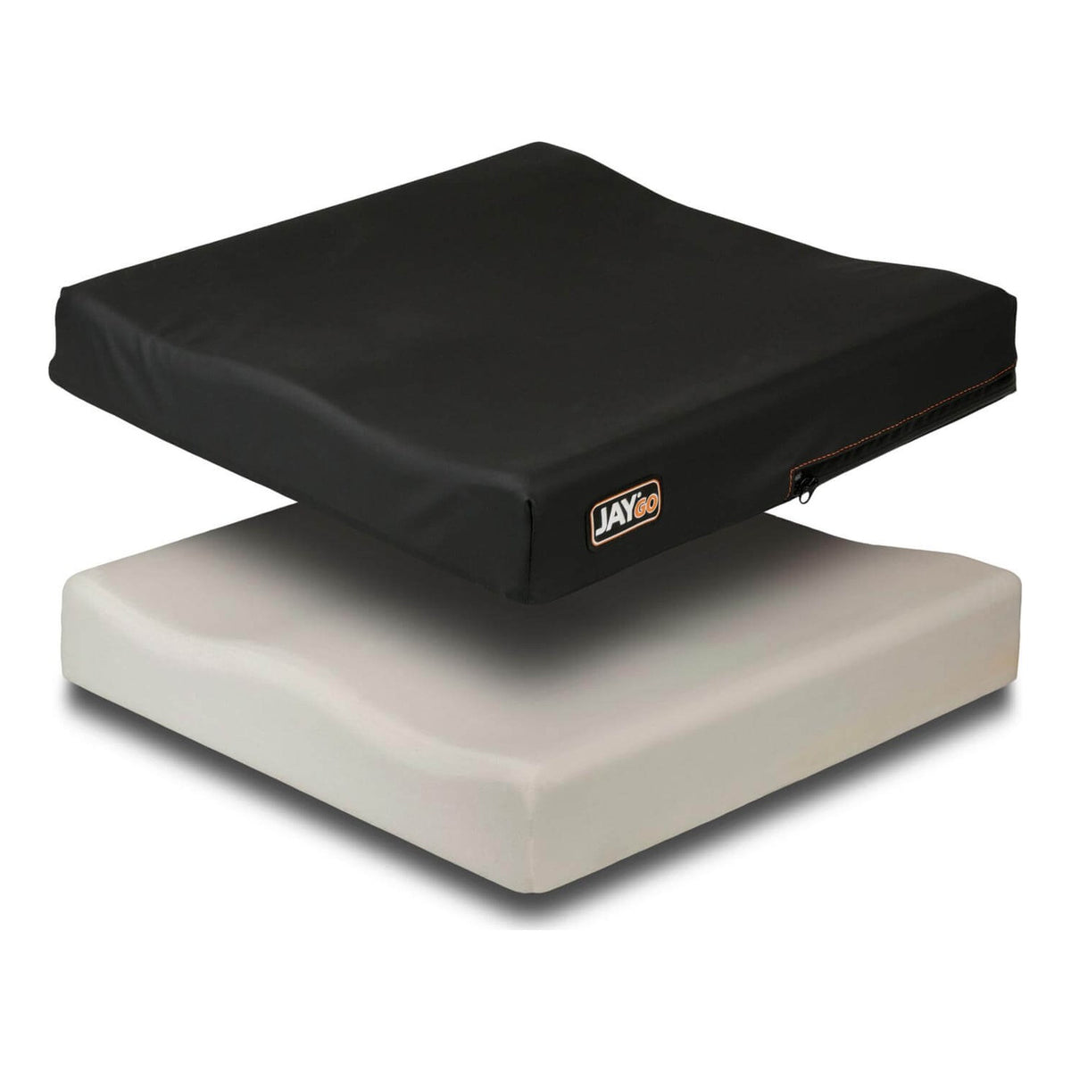 JAY GO Replacement Cover: JAY GO cushion with its Dartex cover lifted off the dual layer foam base