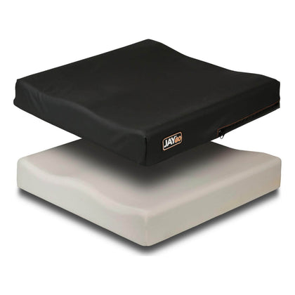 JAY GO Replacement Cover: JAY GO cushion with its Dartex cover lifted off the dual layer foam base