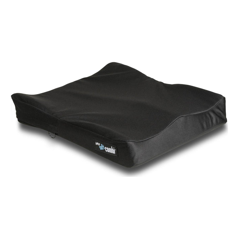 A black replacement cover for a contoured wheelchair cushion