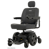 Pride Jazzy EVO 614 power wheelchair in black, left three quarter view
