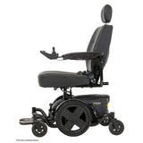 Pride Jazzy EVO 614 power wheelchair in black, left profile view