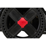 Close up of the 13.75 inch perforated mid-wheel drive tire on the Pride Jazzy EVO 614