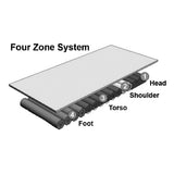 The four zones of the P.R.O. Matt Plus: head, shoulder, torso and foot