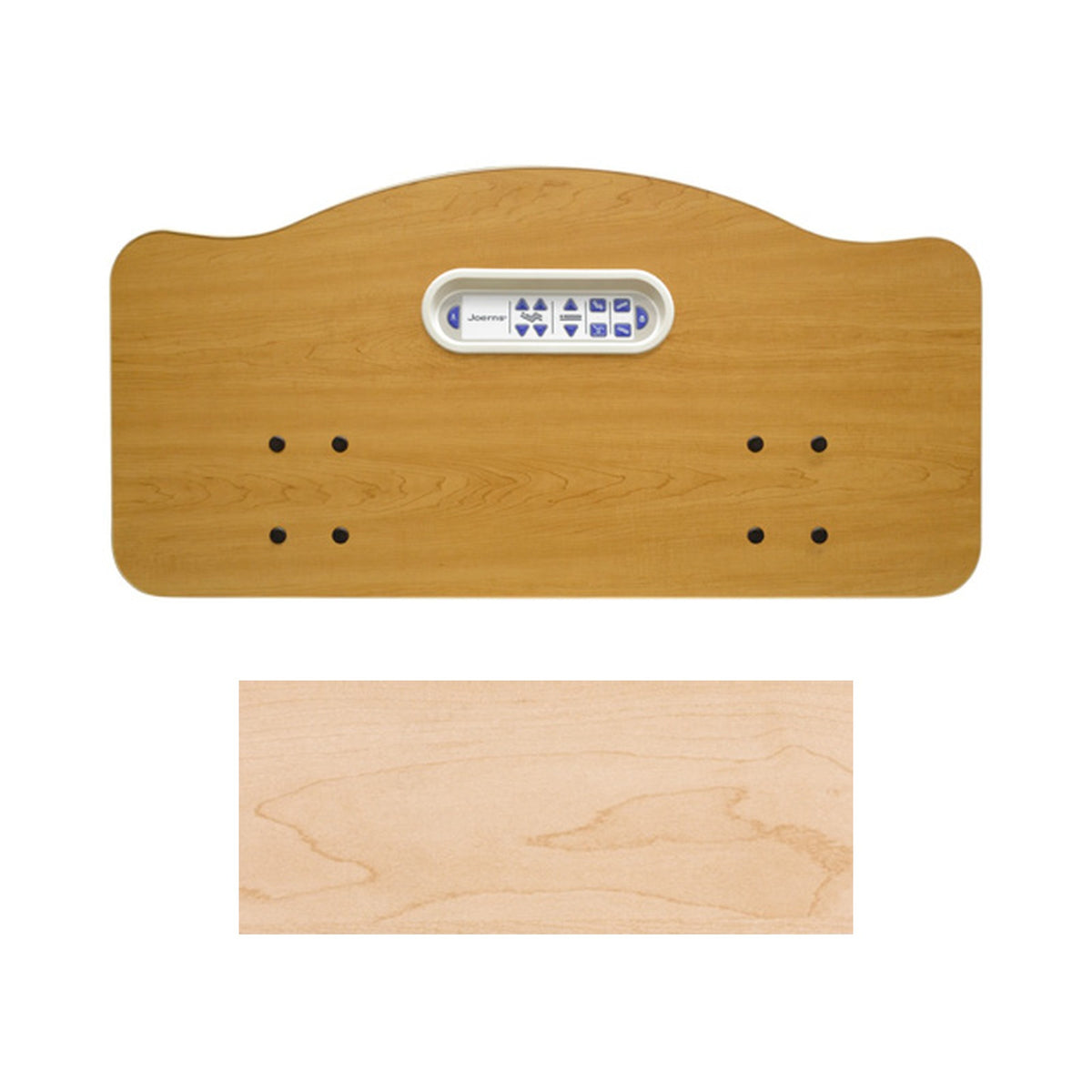 Joerns Traditional bed panel in Natural Maple, shown above a swatch of the finish