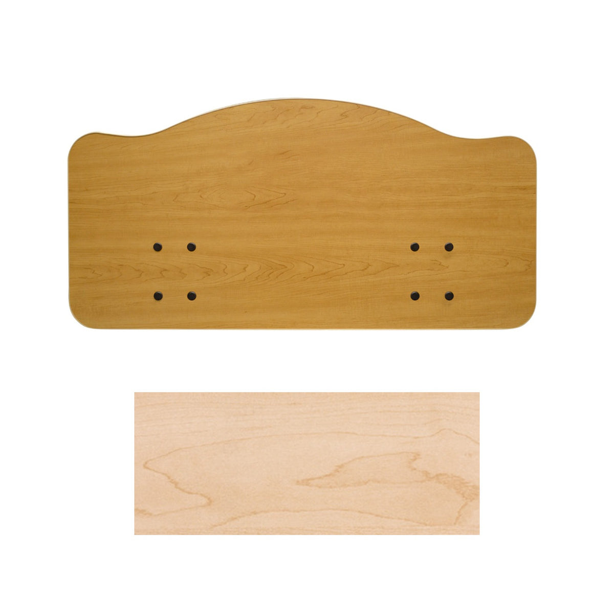 Joerns Traditional bed panel in Natural Maple, shown above a swatch of the finish