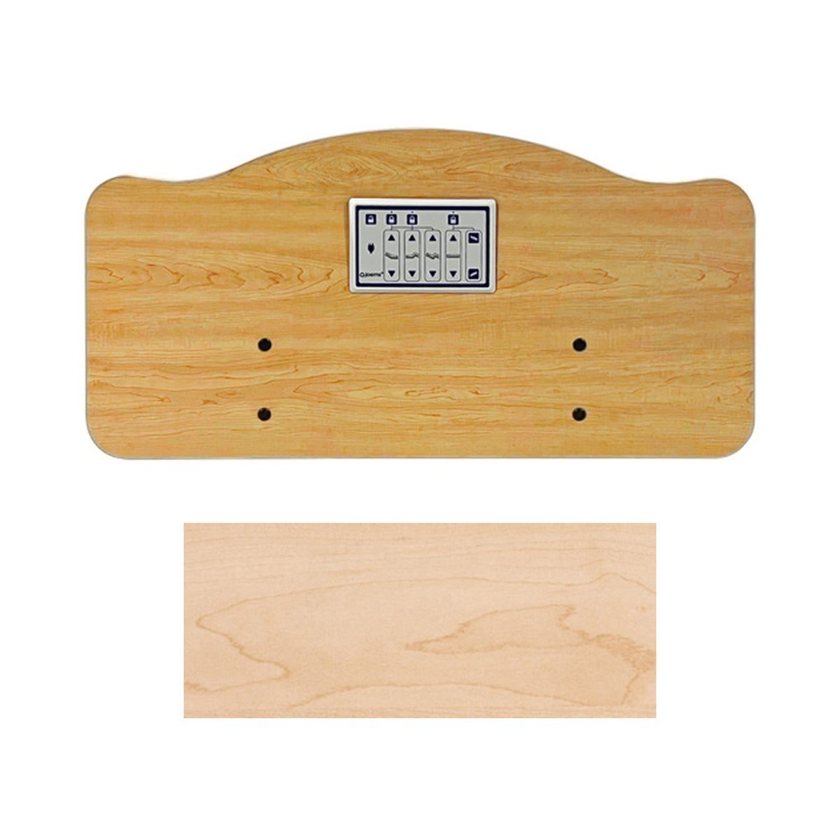 Joerns Traditional bed panel in Natural Maple, shown above a swatch of the finish