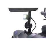 Close-up of the Adventure Scooter headlight mounted on the tiller