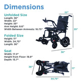 Journey Air dimensions: unfolded 36 inches long, 22 inches wide, 35 inches high; folded 36 by 34.75 by 11 inches; seat 17.3 inches wide
