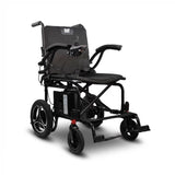 Journey Air 2026 folding power chair, front three-quarter view showing the 12 inch flat-free rear wheels