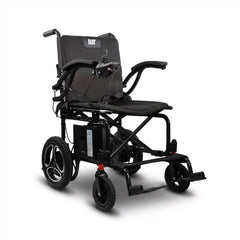 Journey Air 2026 folding power chair, front three-quarter view showing the 12 inch flat-free rear wheels