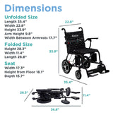 Journey Air Elite dimensions: unfolded 35.4 inches long, 22.8 inches wide, 33.9 inches high; folded 26.8 by 11.4 by 28.3 inches; seat 17.3 inches wide