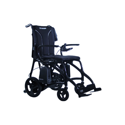 Journey Air Elite Max carbon fiber folding power chair, front three-quarter view from the right