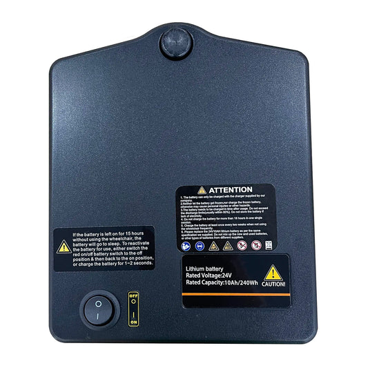 Journey Air Elite 10Ah Battery, battery with its label and power switch