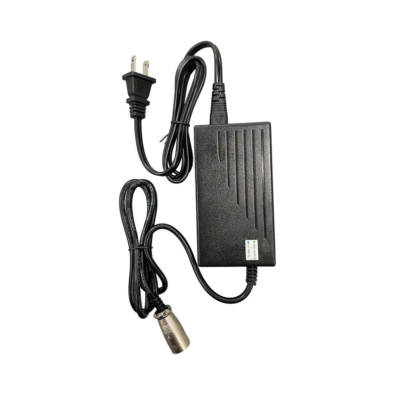 A black battery charger with its power cord