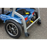 The So Lite rear deck from behind, showing the battery box, the 10 inch rear wheel and the anti-tip wheel