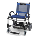 Journey Zinger in Blue, front three-quarter view showing the two steering levers and the mesh seat