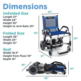 Journey Zinger dimensions: unfolded 31 inches long, 25 inches wide, 35 inches high; folded 36 by 25 by 10 inches; seat 16.5 inches wide
