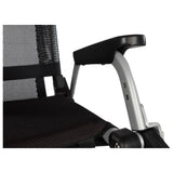 Close-up of the Journey Zoomer aluminum and nylon composite frame at the armrest joint