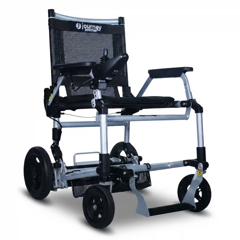 Journey Zoomer folding power chair in Black, front three-quarter view