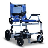 Journey Zoomer folding power chair in Blue, front three-quarter view