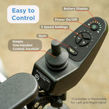 The Journey Zoomer joystick with battery display, speed settings and horn, reversible for left or right hand