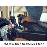 The Journey Zoomer 24V 8.7Ah lithium battery lifting out of the chair with no tools