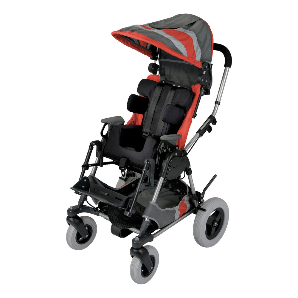 Kid Kart Xpress with an orange canopy and positioning supports