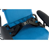 The 4-point pelvic belt add-on on the blue seat