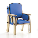 Leckey PAL Seating System in blue on its wood frame, with side pads