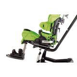 The Squiggles Seat from the front, with the pelvic harness, in green