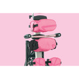 The chest and hip supports of the Squiggles Stander, with pink pads