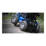 XT4 front wheel on its suspension arm over a rock