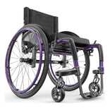 Motion Composites APEX C with Electric Purple color accents and matching Air Grip handrims, front three quarter view