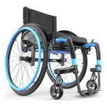 Motion Composites APEX C with Sky Blue color accents and matching Air Grip handrims, front three quarter view