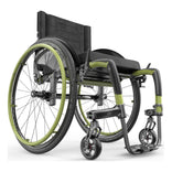 Motion Composites APEX C with Khaki Green color accents and matching Air Grip handrims, front three quarter view